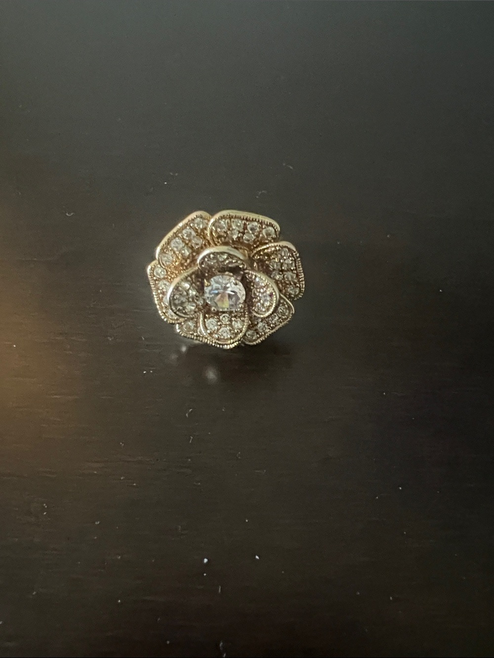 Gold Floral Cubic Zirconia Stud ring- Women Jewelry size 6